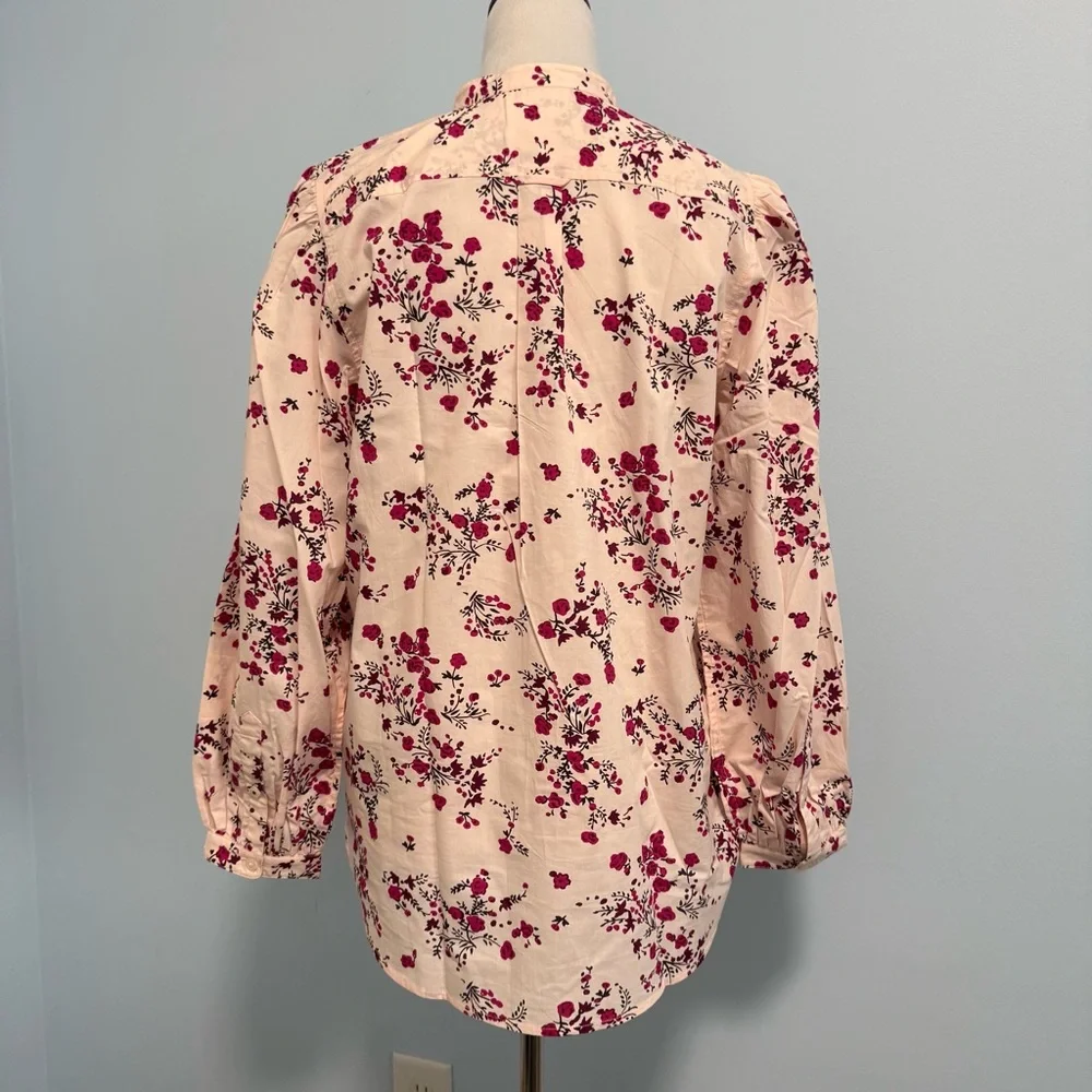 J‎ Crew Women’s Classic-fit collarless puff sleeve Floral Blouse Size 6
